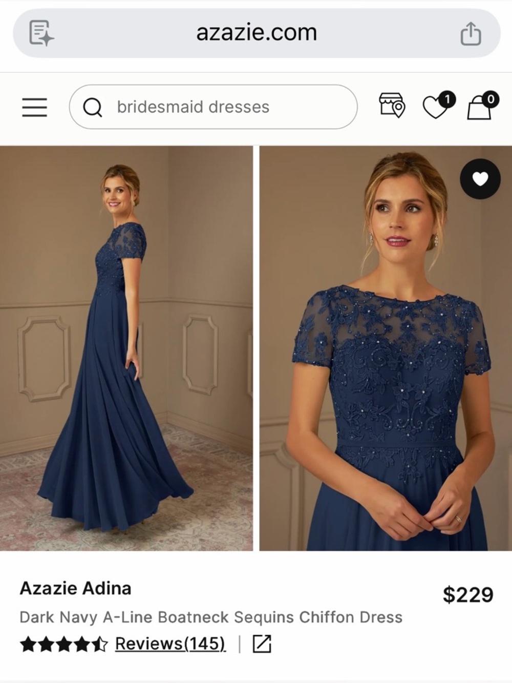 Azazie Adina
Dark Navy A-Line Boatneck Sequins Chiffon Dress